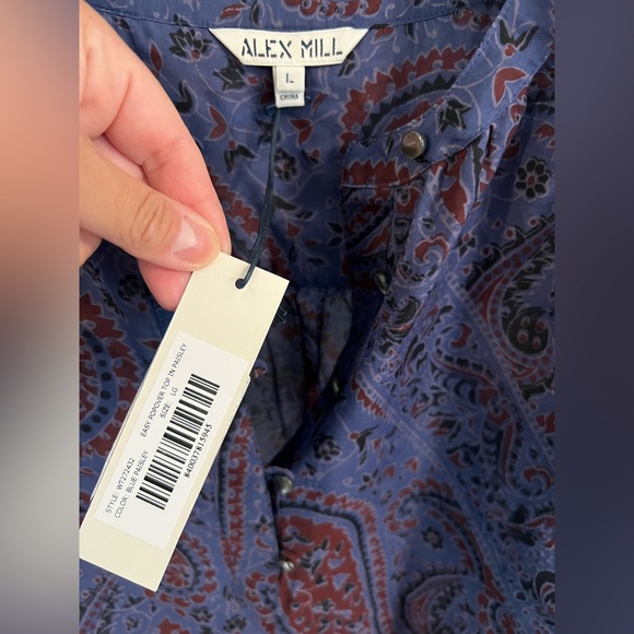 NEW Alex Mill Easy Popover Top Paisley Size L Blue Maroon oversized Shell Button - Picture 10 of 13
